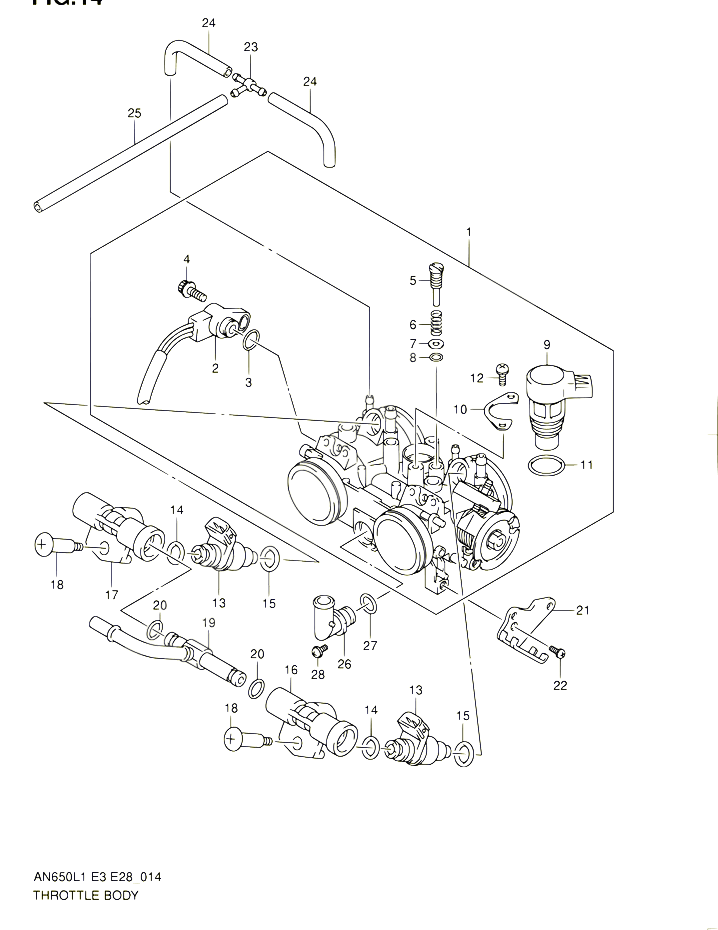 CORPS DE PAPILLON AN650AL1 E28 POUR SUZUKI BURGMAN 650 2011 POUR SUZUKI BURGMANAN650A L1 