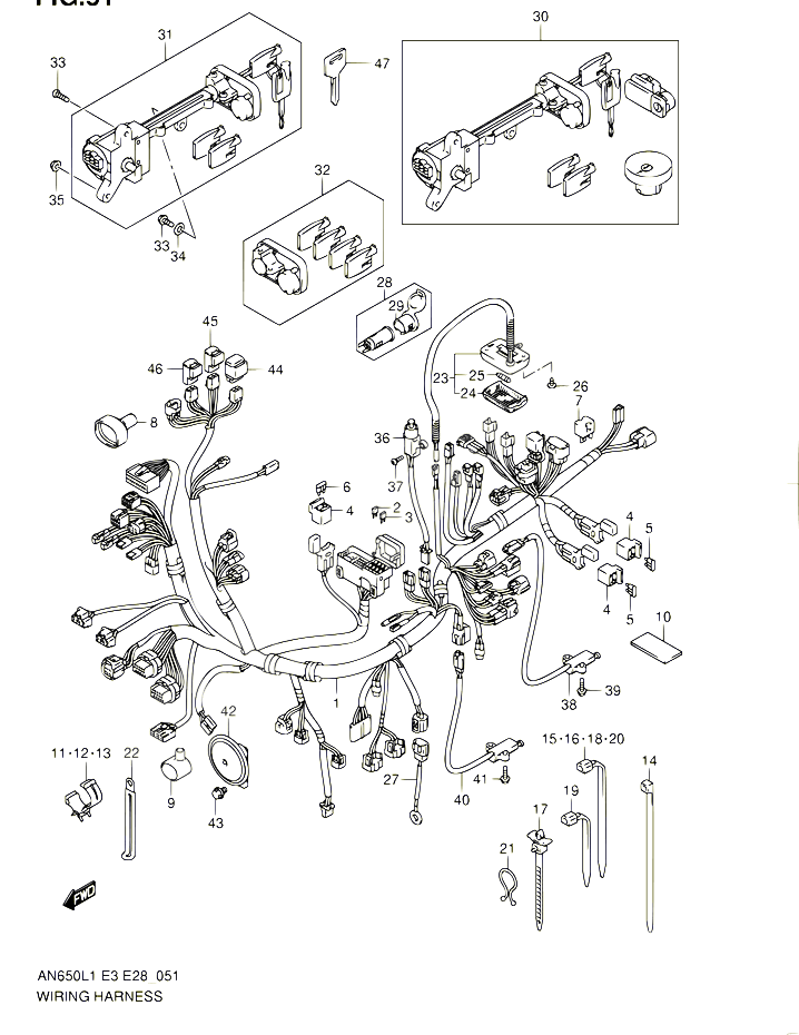 FAISCEAU ELECTRIQUE AN650L1 E03 POUR SUZUKI BURGMAN 650 2011 POUR SUZUKI BURGMANAN650A L1 