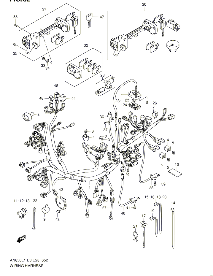 FAISCEAU ELECTRIQUE AN650L1 E33 POUR SUZUKI BURGMAN 650 2011 POUR SUZUKI BURGMANAN650A L1 