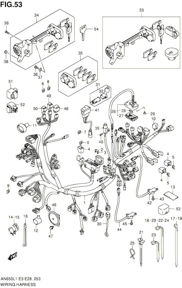 FAISCEAU ELECTRIQUE AN650AL1 E28 POUR SUZUKI BURGMAN 650 2011 POUR SUZUKI BURGMANAN650A L1 