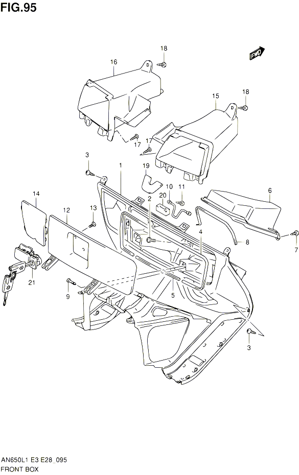 BOITE AVANT AN650L1 E03 POUR SUZUKI BURGMAN 650 2011 POUR SUZUKI BURGMANAN650A L1 