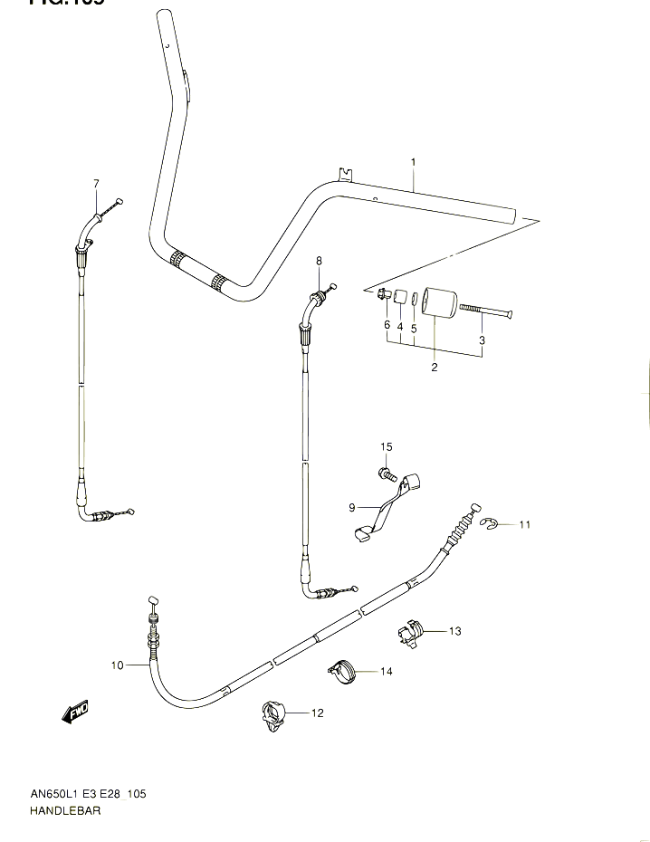 GUIDON AN650L1 E33 POUR SUZUKI BURGMAN 650 2011 POUR SUZUKI BURGMANAN650A L1 