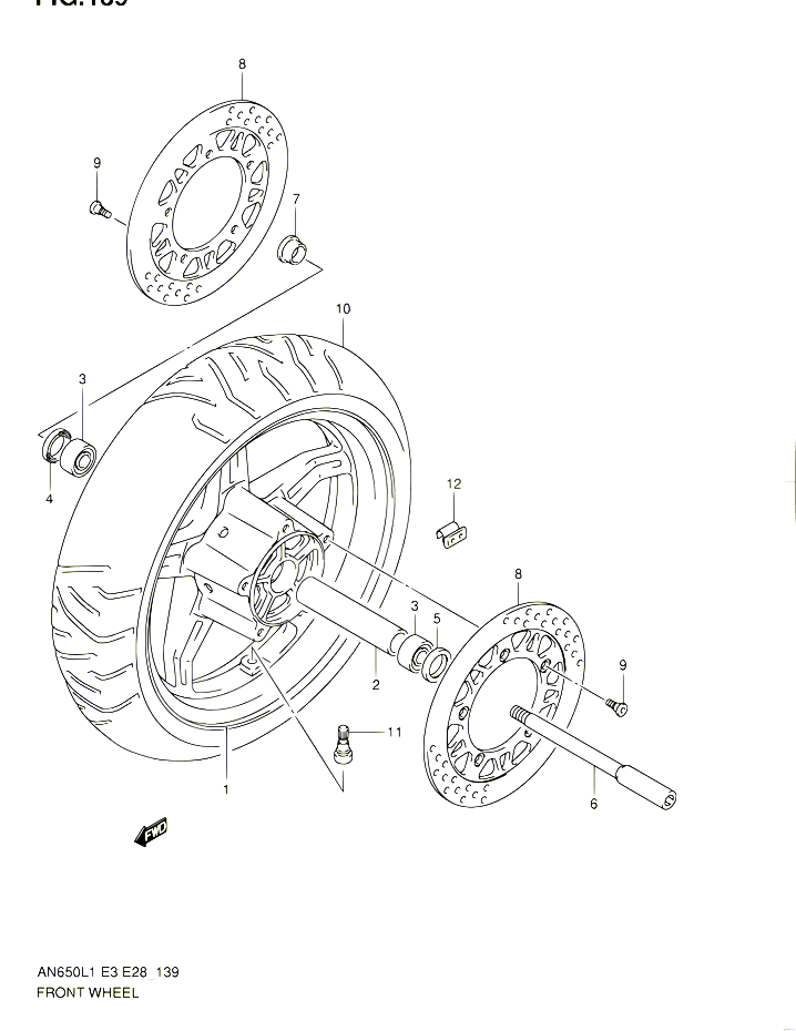 ROUE AVANT AN650L1 E03 POUR SUZUKI BURGMAN 650 2011 POUR SUZUKI BURGMANAN650A L1 