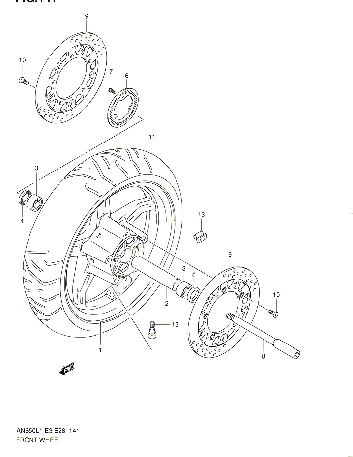 ROUE AVANT AN650AL1 E28 POUR SUZUKI BURGMAN 650 2011 POUR SUZUKI BURGMANAN650A L1 