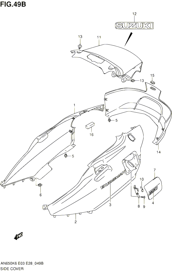 CARENAGES ARRIERE AN650L0 POUR SUZUKI BURGMAN 650 2010 POUR SUZUKI BURGMANAN650 L0 