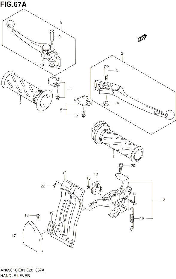 ENSEMBLE LEVIERS POIGNEES AN650K9 AK9 AL0 E03E33 POUR SUZUKI BURGMAN 650 2010 POUR SUZUKI BURGMANAN650 L0 
