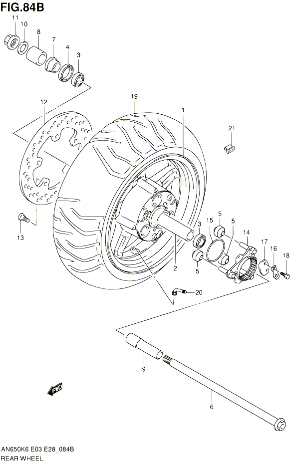 ROUE ARRIERE AN650K8 K9 L0 POUR SUZUKI BURGMAN 650 2010 POUR SUZUKI BURGMANAN650 L0 