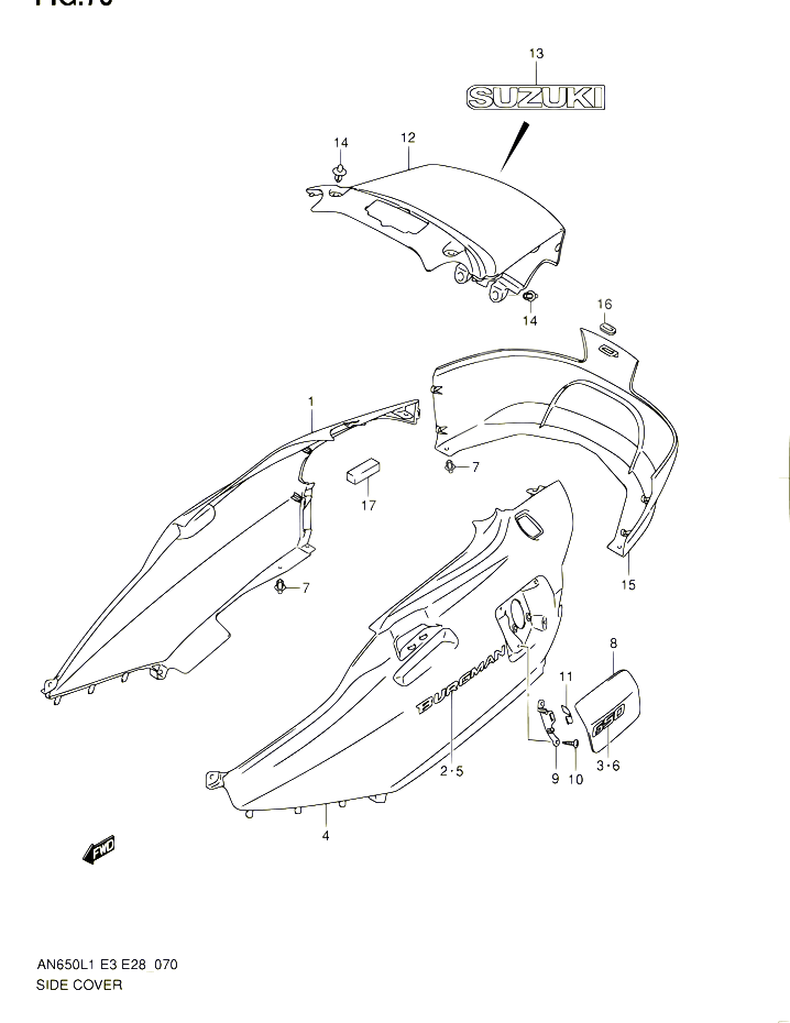 CARENAGES ARRIERE AN650L1 E03 POUR SUZUKI BURGMAN 650 2011 POUR SUZUKI BURGMANAN650 L1 