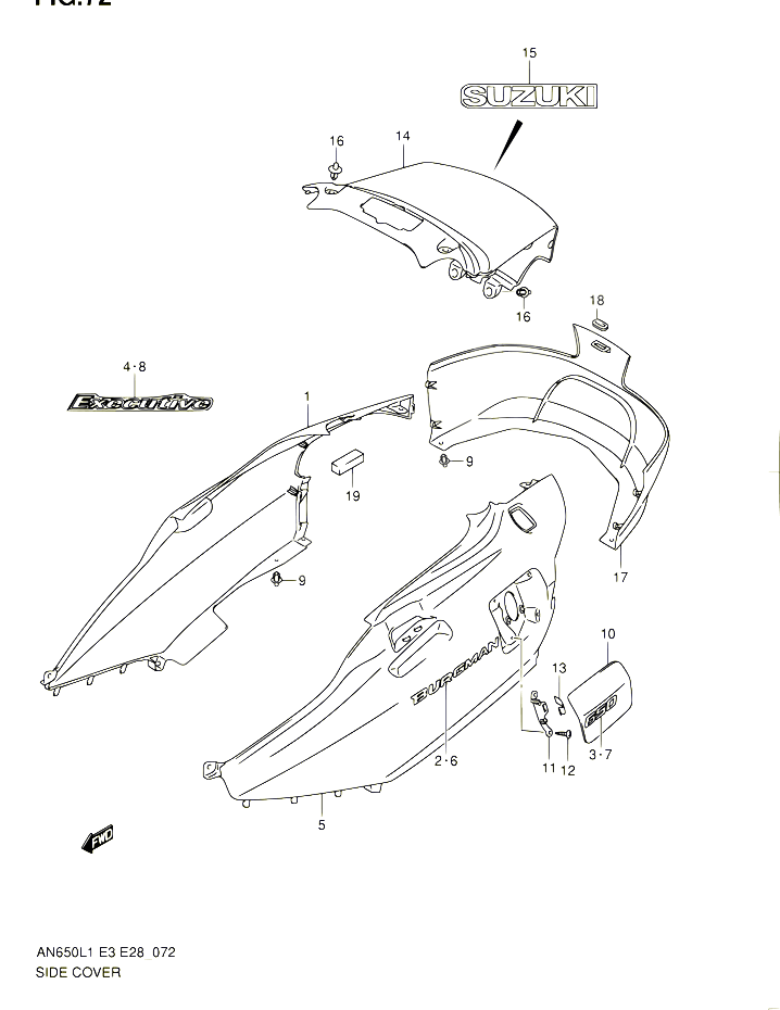 CARENAGES ARRIERE AN650AL1 E28 POUR SUZUKI BURGMAN 650 2011 POUR SUZUKI BURGMANAN650 L1 