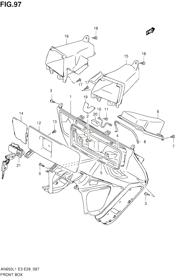 BOITE AVANT AN650AL1 E28 POUR SUZUKI BURGMAN 650 2011 POUR SUZUKI BURGMANAN650 L1 