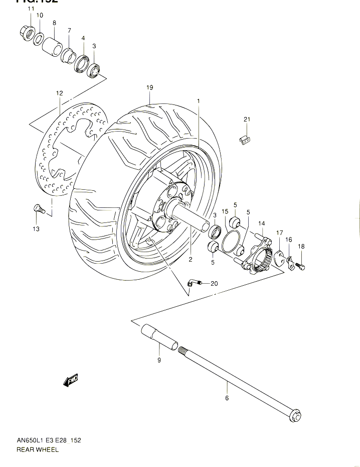 ROUE ARRIERE AN650L1 E03 POUR SUZUKI BURGMAN 650 2011 POUR SUZUKI BURGMANAN650 L1 