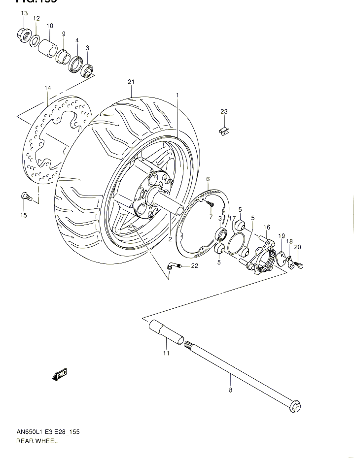 ROUE ARRIERE AN650AL1 E33 POUR SUZUKI BURGMAN 650 2011 POUR SUZUKI BURGMANAN650 L1 