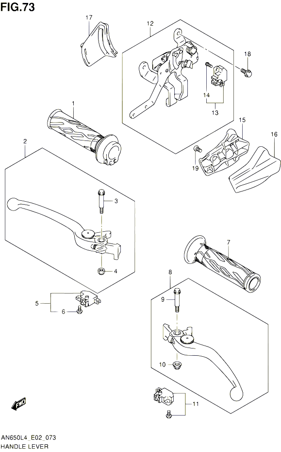 ENSEMBLE LEVIERS POIGNEES AN650L4 E02 POUR SUZUKI BURGMAN 650 2014 POUR BURGMAN 650 AN650 L4 