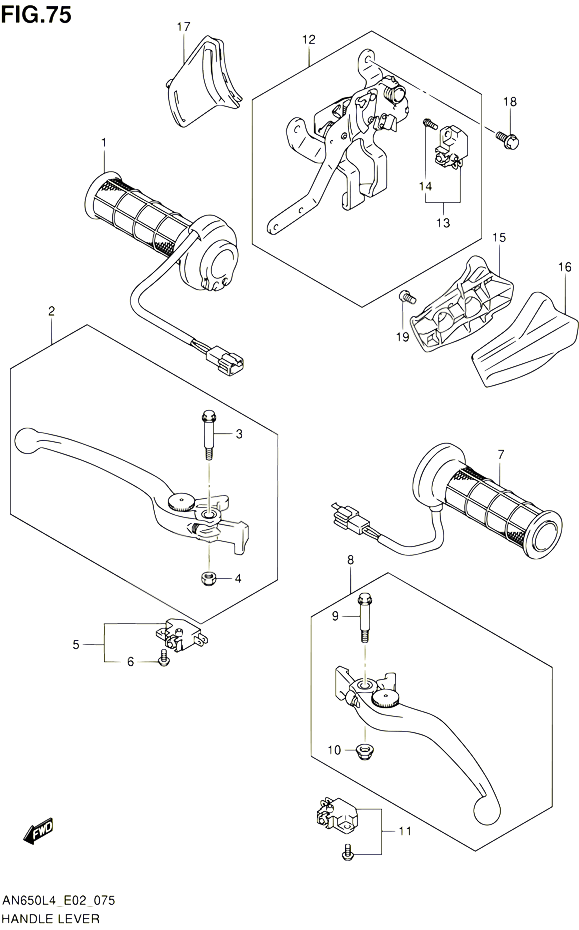 ENSEMBLE LEVIERS POIGNEES AN650ZL4 E02 POUR SUZUKI BURGMAN 650 2014 POUR BURGMAN 650 AN650 L4 