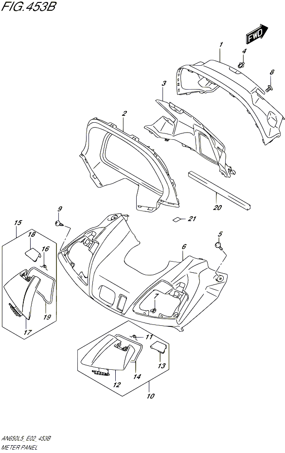 CARENAGE SUPPORT DE COMPTEUR AN650ZL5 E02 POUR SUZUKI BURGMAN 650 2015 POUR BURGMAN 650 AN650Z L5 