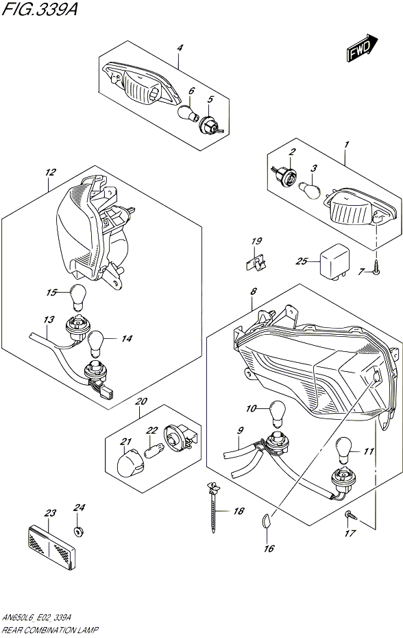 ENSEMBLE FEU ARRIERE POUR SUZUKI BURGMAN 650 2016 POUR BURGMAN 650 EXECUTIVE AN650Z L6 