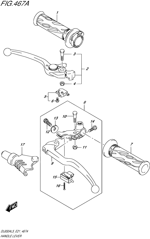 ENSEMBLE LEVIERS POIGNEES POUR SUZUKI V STROMDL650AUE L5 2015