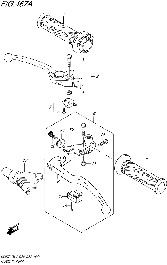ENSEMBLE LEVIERS POIGNEES POUR SUZUKI V STROMDL650XA L5 2015
