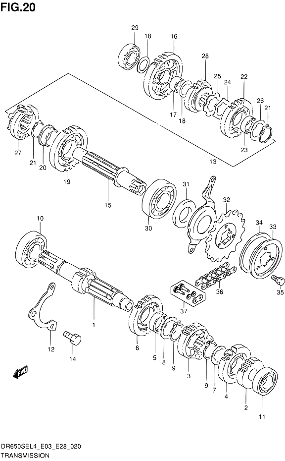 TRANSMISSION POUR SUZUKI DRDR650SE L4 1992
