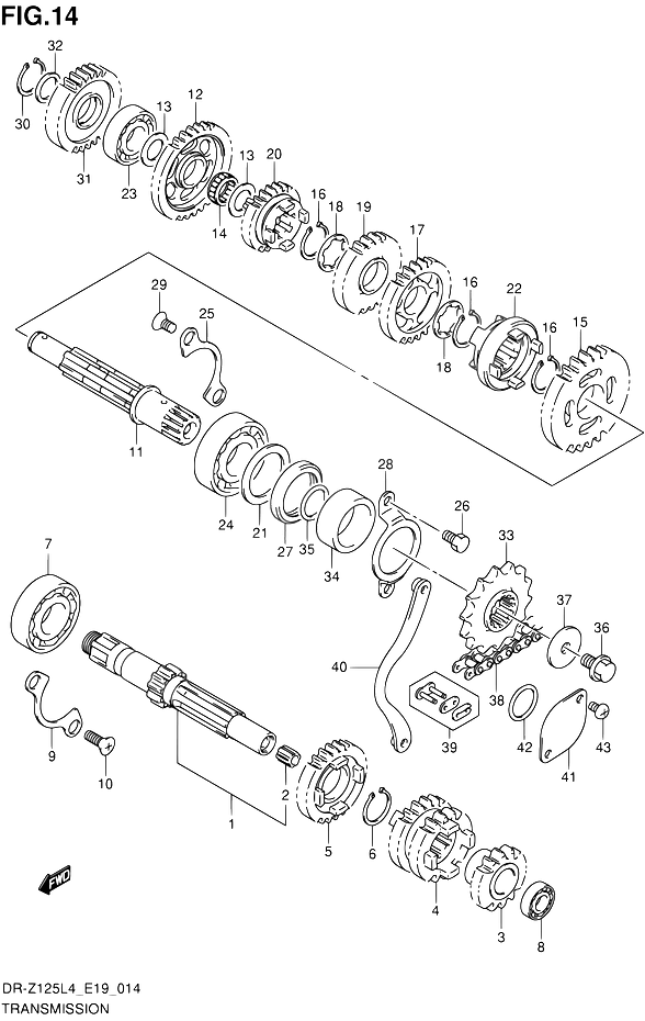 TRANSMISSION POUR SUZUKI DR ZDR Z125L L4  1994