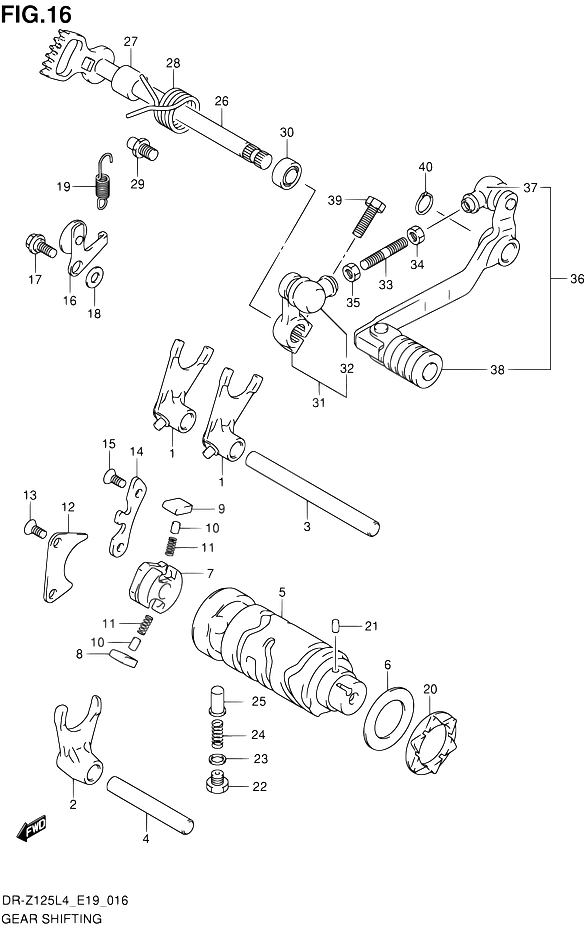 ENSEMBLE SELECTEUR DE VITESSES POUR SUZUKI DR ZDR Z125L L4  1994