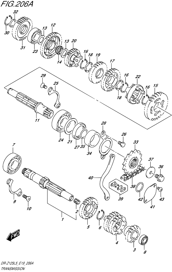 TRANSMISSION POUR SUZUKI DR ZDR Z125L L5 1995
