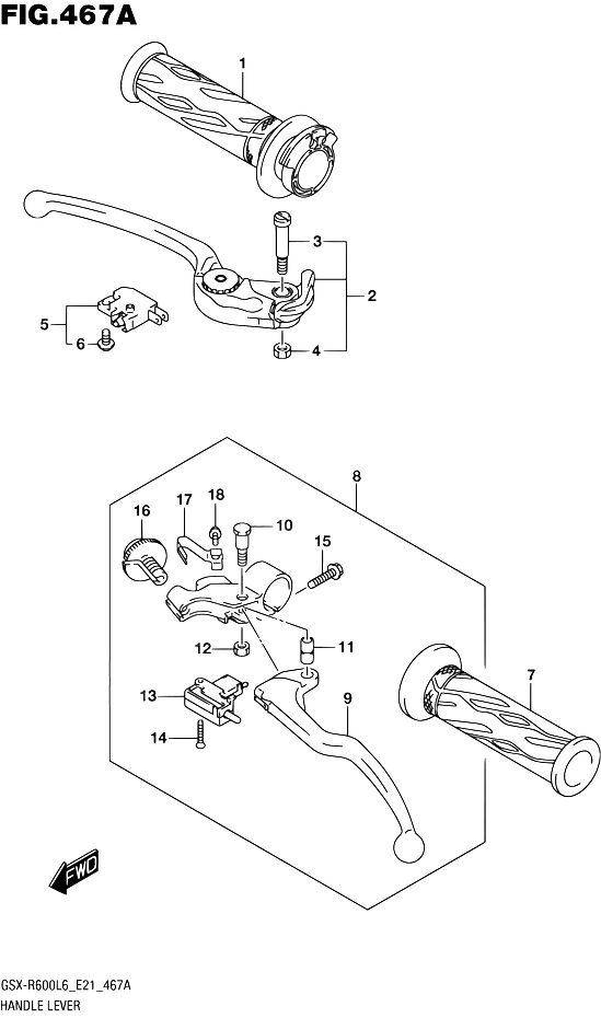 ENSEMBLE LEVIERS POIGNEES POUR GSX R 600GSX R600UF L6 2016