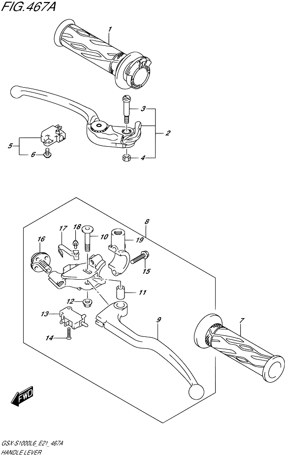 ENSEMBLE LEVIERS POIGNEES POUR GSX S 1000 ABSGSX S1000AUF L6 2016
