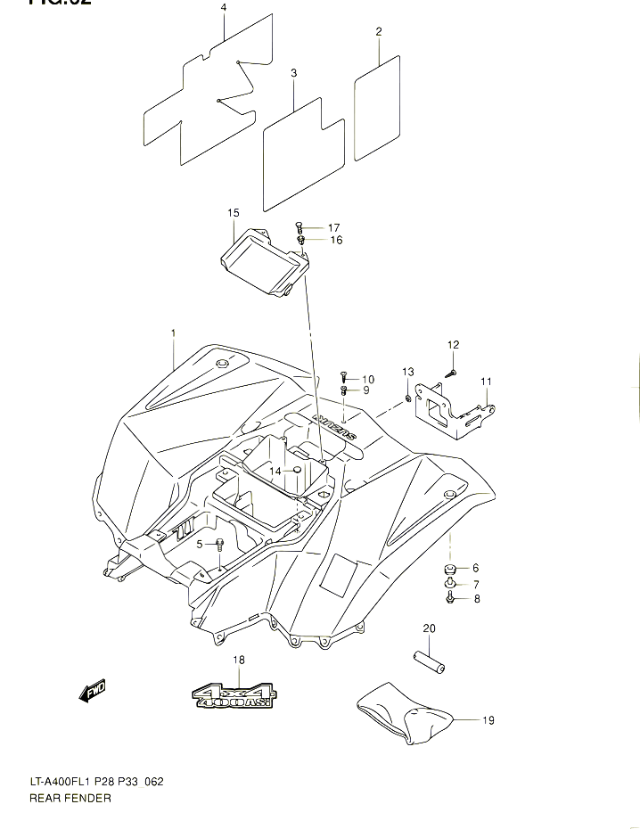 GARDE BOUE ARRIERE LT A400FL1 P28 POUR SUZUKI KINGQUAD 400 2011 POUR SUZUKI KINGQUADLT A400F L1  LT A400FZ L1 