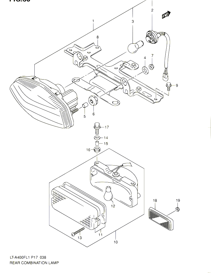 ENSEMBLE FEU ARRIERE LT A400FL1 P17 POUR SUZUKI KINGQUAD 400 2011 POUR SUZUKI KINGQUADLT A400F L1 