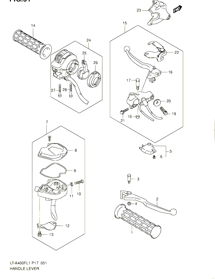 ENSEMBLE LEVIERS POIGNEES POUR SUZUKI KINGQUAD 400 2011 POUR SUZUKI KINGQUADLT A400F L1 