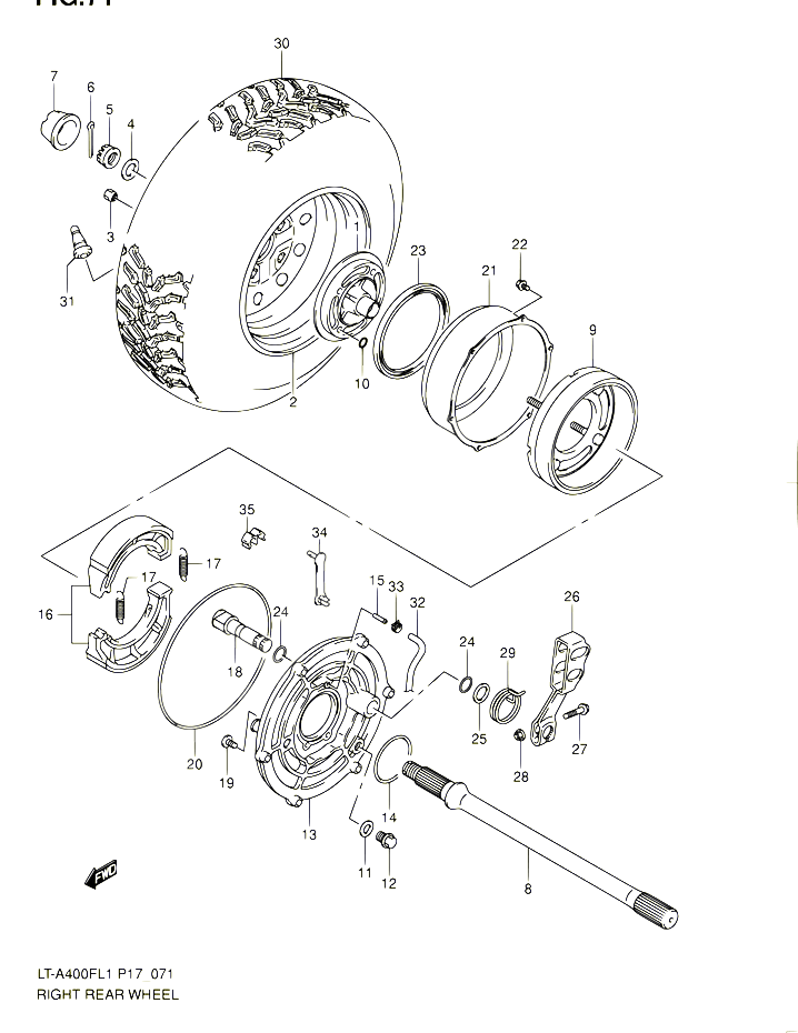 ROUE ARRIERE DROITE LT A400FL1 P17 POUR SUZUKI KINGQUAD 400 2011 POUR SUZUKI KINGQUADLT A400F L1 