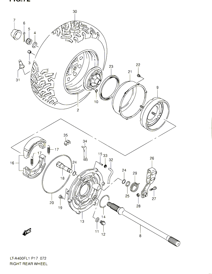 ROUE ARRIERE DROITE LT A400FL1 P24 POUR SUZUKI KINGQUAD 400 2011 POUR SUZUKI KINGQUADLT A400F L1 