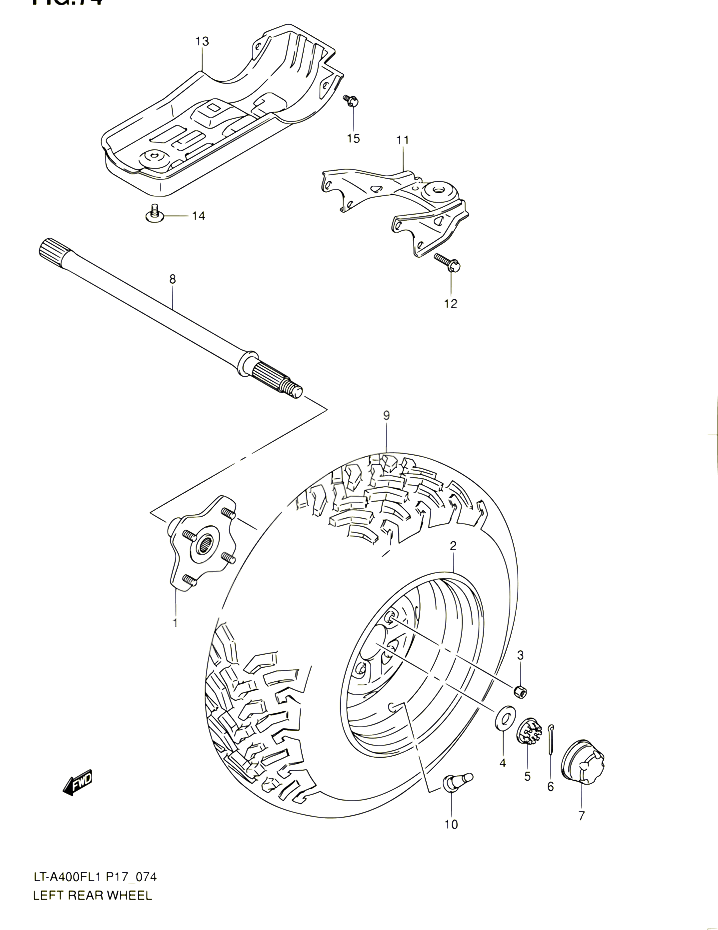 ROUE ARRIERE GAUCHE LT A400FL1 P24 POUR SUZUKI KINGQUAD 400 2011 POUR SUZUKI KINGQUADLT A400F L1 