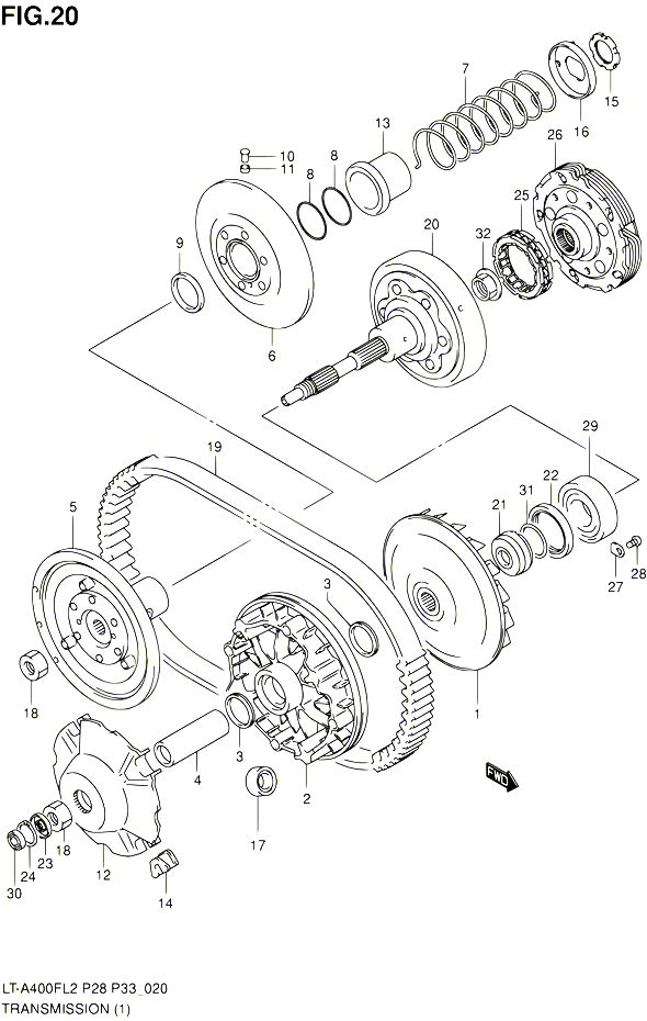 TRANSMISSION 1 POUR SUZUKI KINGQUAD 400 2012 POUR SUZUKI KINGQUADLT A400F L2 LT A400FZ L2 