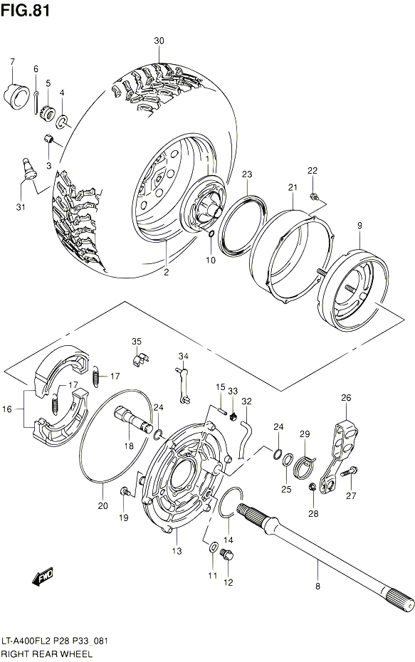 ROUE ARRIERE DROITE POUR SUZUKI KINGQUAD 400 2012 POUR SUZUKI KINGQUADLT A400F L2 LT A400FZ L2 