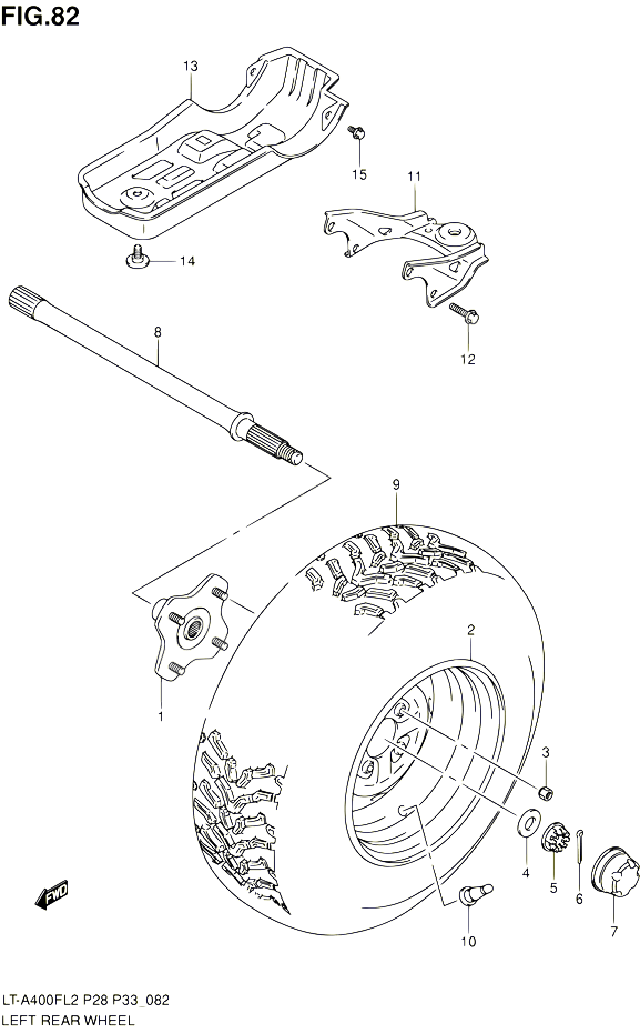 ROUE ARRIERE GAUCHE POUR SUZUKI KINGQUAD 400 2012 POUR SUZUKI KINGQUADLT A400F L2 LT A400FZ L2 