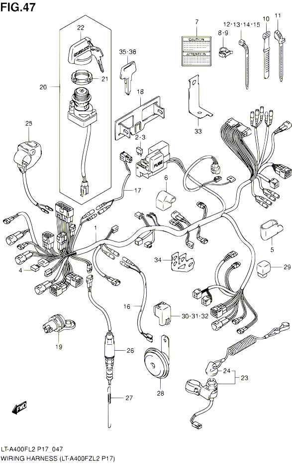 FAISCEAU ELECTRIQUE LT A400FZL2 P17 POUR SUZUKI KINGQUAD 400 2012 POUR SUZUKI KINGQUADLT A400F L2 LT A400FZ L2 