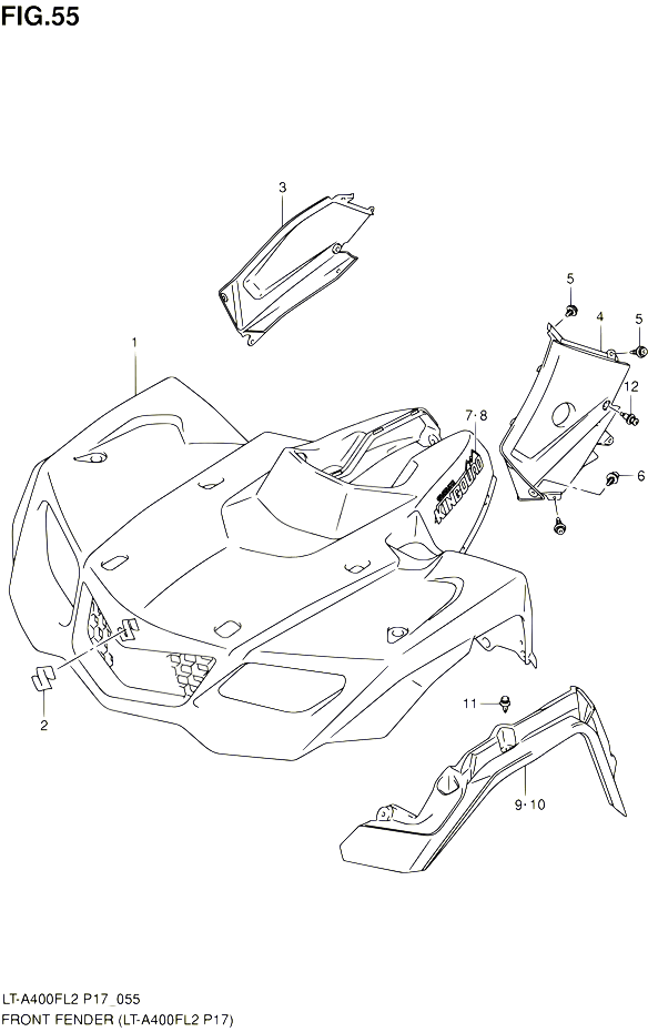 GARDE BOUE AVANT LT A400FL2 P17 POUR SUZUKI KINGQUAD 400 2012 POUR SUZUKI KINGQUADLT A400F L2  LT A400FZ L2 