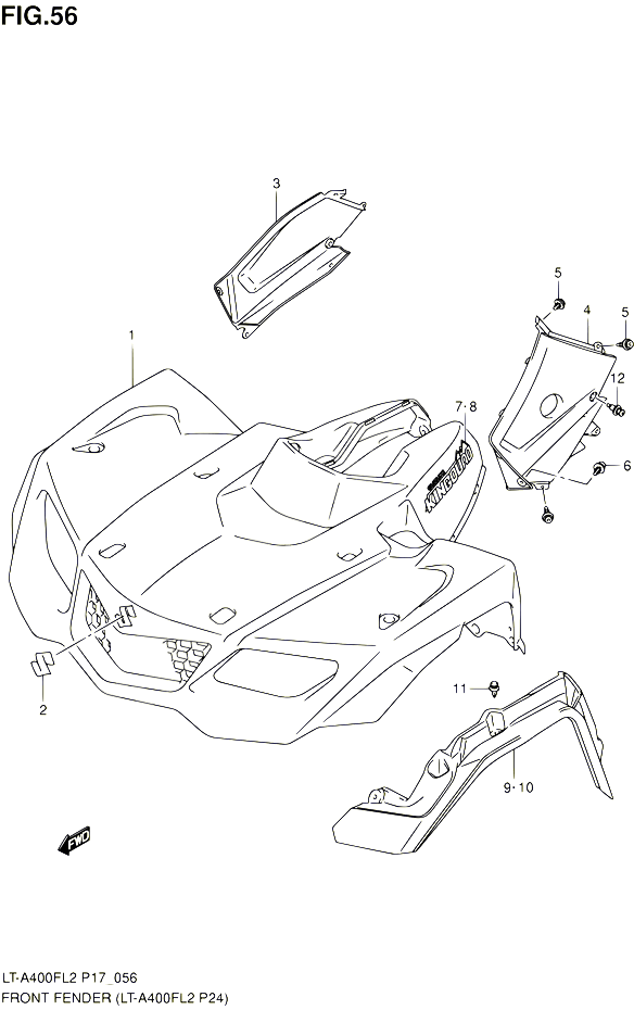 GARDE BOUE AVANT LT A400FL2 P24 POUR SUZUKI KINGQUAD 400 2012 POUR SUZUKI KINGQUADLT A400F L2  LT A400FZ L2 