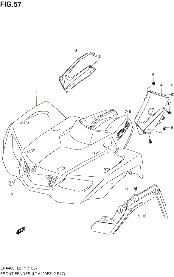 GARDE BOUE AVANT LT A400FZL2 P17 POUR SUZUKI KINGQUAD 400 2012 POUR SUZUKI KINGQUADLT A400F L2 LT A400FZ L2 