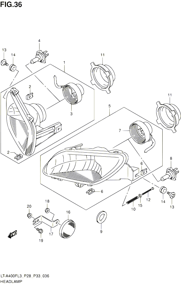 PHARE LT A400FZL3 P28 POUR SUZUKI KINGQUAD 400 2013 POUR SUZUKI KINGQUADLT A400F L3 LT A400FZ L3 