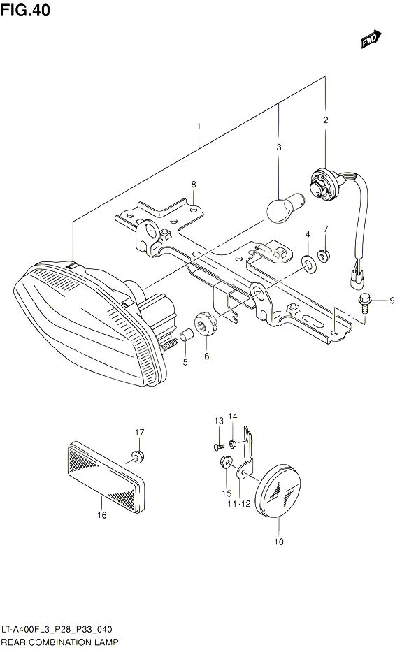 ENSEMBLE FEU ARRIERE LT A400FZL3 P28 POUR SUZUKI KINGQUAD 400 2013 POUR SUZUKI KINGQUADLT A400F L3 LT A400FZ L3 