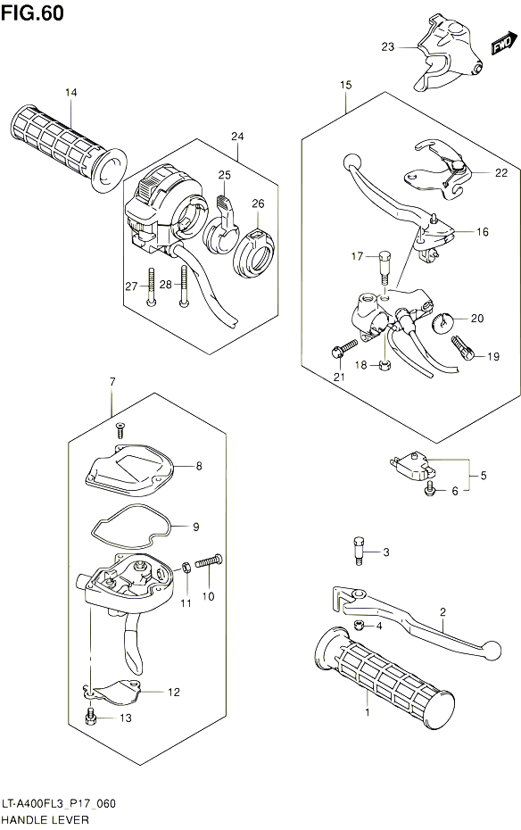 ENSEMBLE LEVIERS POIGNEES POUR SUZUKI KINGQUAD 400 2013 POUR SUZUKI KINGQUADLT A400F L3  LT A400FZ L3 