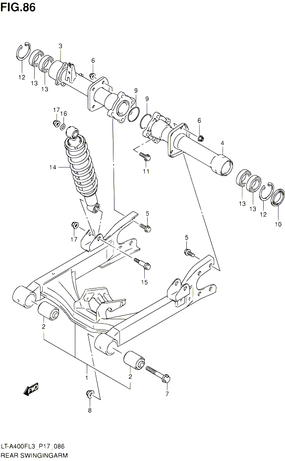 BRAS OSCILLANT ARRIERE POUR SUZUKI KINGQUAD 400 2013 POUR SUZUKI KINGQUADLT A400F L3 LT A400FZ L3 