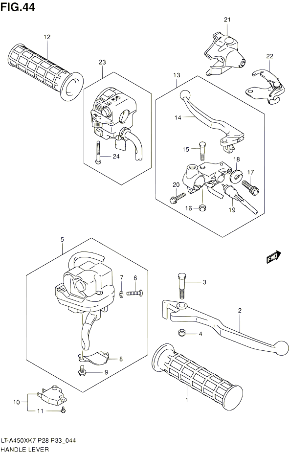 ENSEMBLE LEVIERS POIGNEES POUR SUZUKI KINGQUAD 450 2010 POUR SUZUKI KINGQUADLT A450X L0 