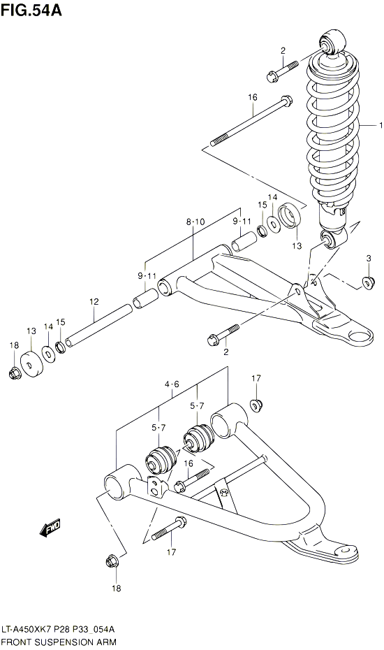 BRAS SUSPENSION AVANT MODEL K8 K9 L0 POUR SUZUKI KINGQUAD 450 2010 POUR SUZUKI KINGQUADLT A450X L0 