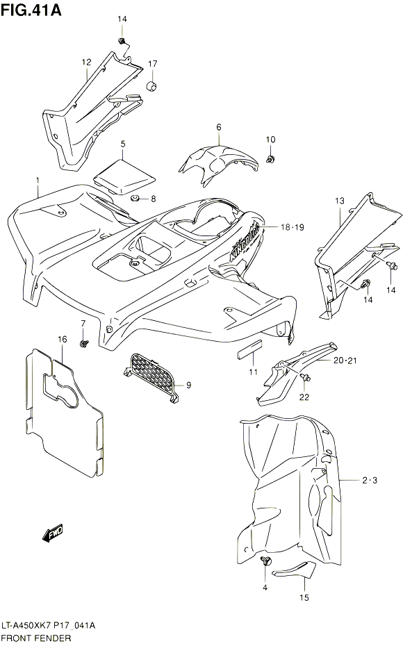 GARDE BOUE AVANT LT A450XK9 XZK9 P17 POUR SUZUKI KINGQUAD 450 2010 POUR SUZUKI KINGQUADLT A450X L0 