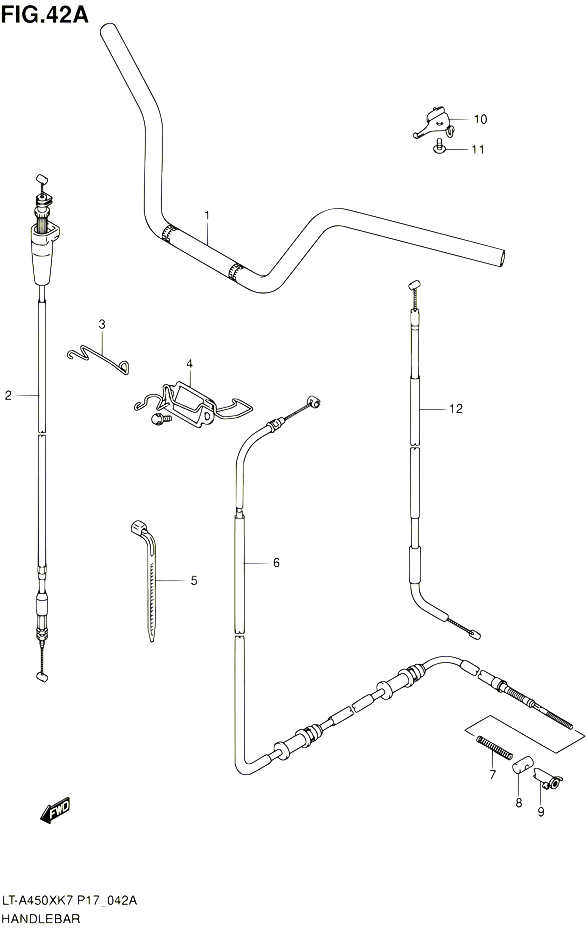 GUIDON LT A450XK9 XZK9 XL0 POUR SUZUKI KINGQUAD 450 2010 POUR SUZUKI KINGQUADLT A450X L0 