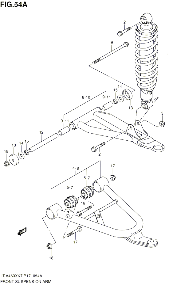 BRAS SUSPENSION AVANT LT A450XK8  XZK8  XK9  XZK9  XL0 POUR SUZUKI KINGQUAD 450 2010 POUR SUZUKI KINGQUADLT A450X L0 